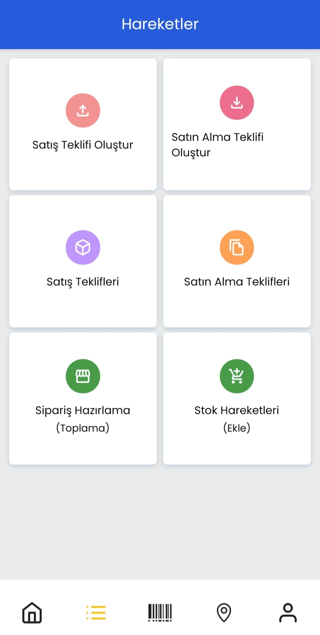 Polypus WMS mobil uygulama ana menü ekranı